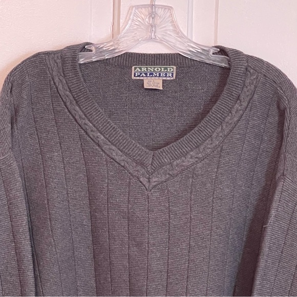 Vintage Arnold Palmer Sportswear V-Neck Knit Dark Gray Cotton Sweater Size Large - Picture 2 of 6